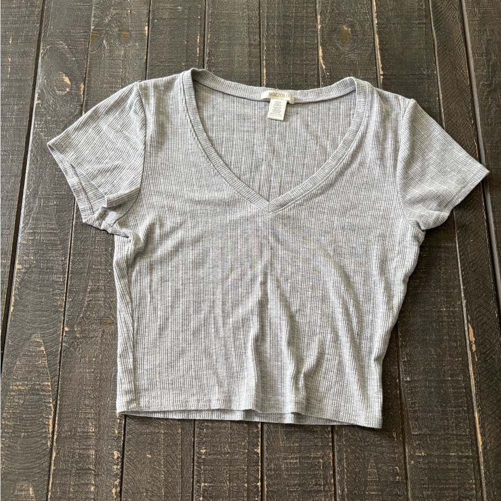 Bozzolo Gray Crop Fitted Short Sleeve T-Shirt